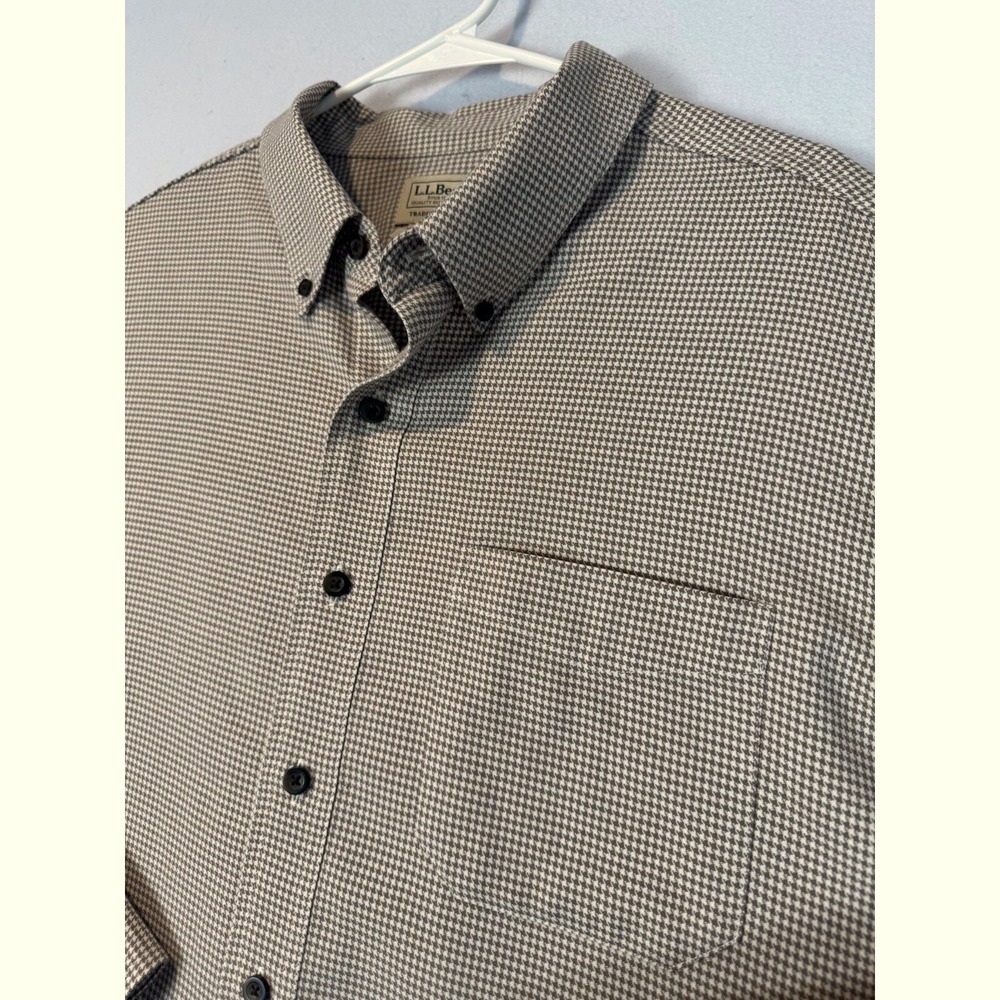 LL Bean Traditional Fit Flannel Shirt Houndstooth‎ Cream/Beige XL Cotton